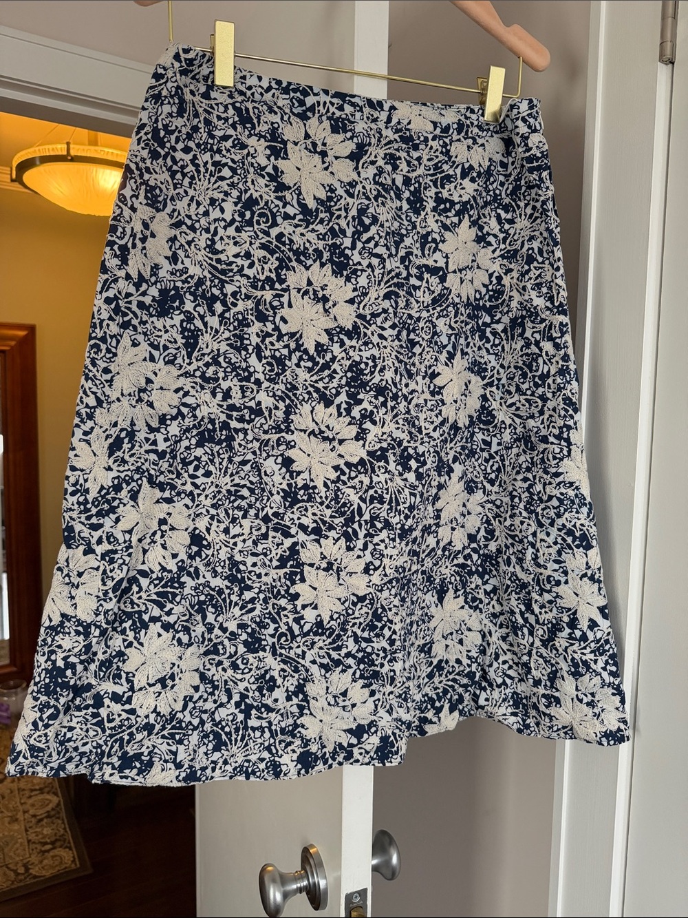 Rene Lezard Blue white Floral Lined A Line Skirt Size:40